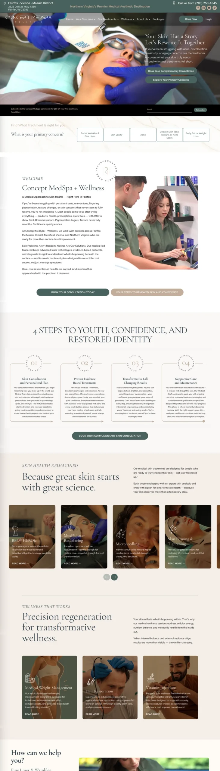 Concept Medical Spa homepage: custom WordPress website design for a medical spa in the USA