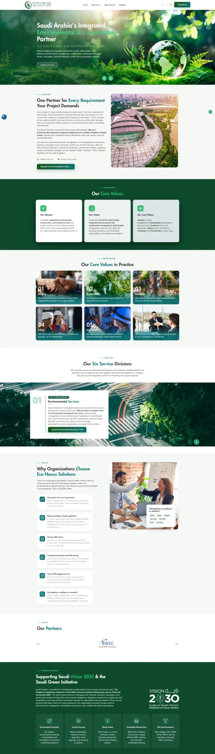 EcoNexus homepage: bilingual English and Arabic WordPress website for an environmental services company