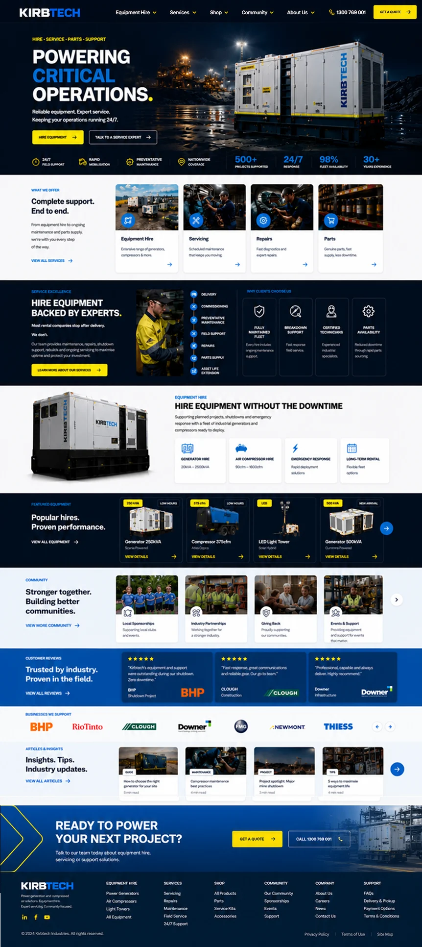 Kirbtech Industries homepage: WordPress and WooCommerce website for an industrial equipment company in Australia