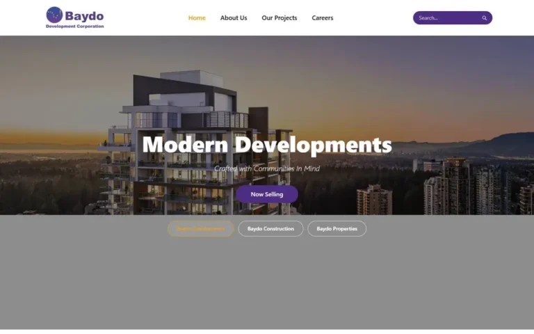 Baydo homepage: real estate development and construction company website design in Canada