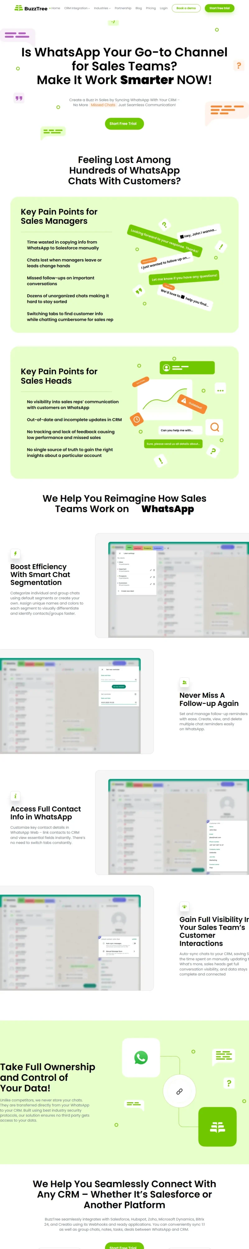 BuzzTree homepage: Figma to WordPress website for a WhatsApp CRM software company