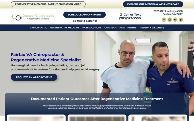 Concept Chiropractic homepage: chiropractic and regenerative medicine website design in Fairfax, Virginia