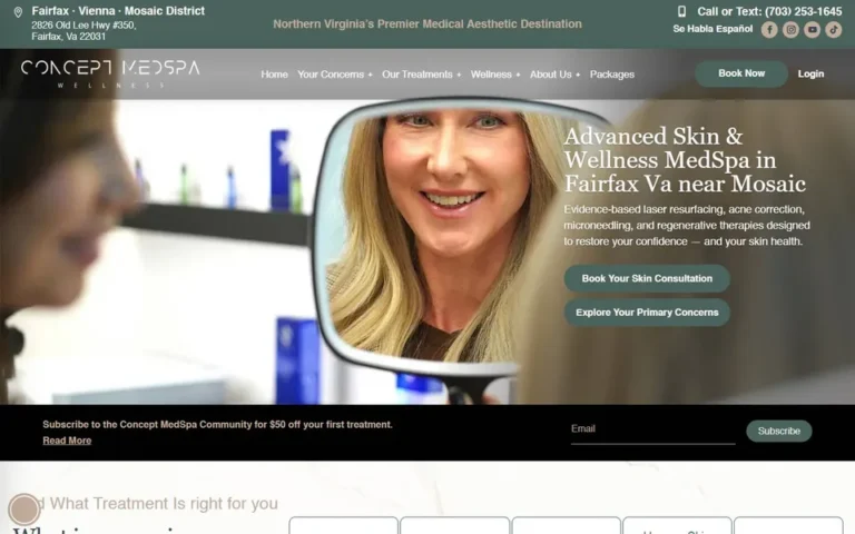 Concept Medical Spa homepage: medical spa website design in Fairfax, Virginia