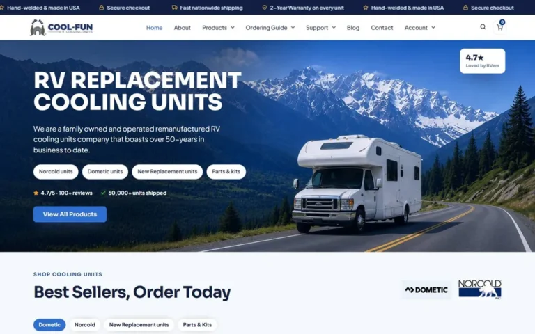 Cool Fun RV homepage: WooCommerce store design for RV cooling units
