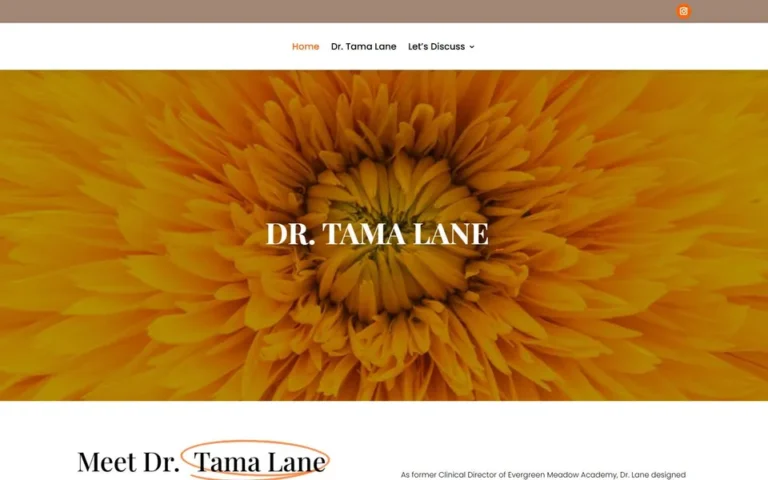 Dr. Tama Lane homepage: mental health practice website design