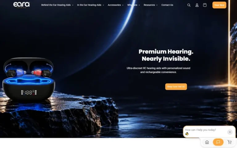 Eara homepage: Shopify store design for Bluetooth hearing aids