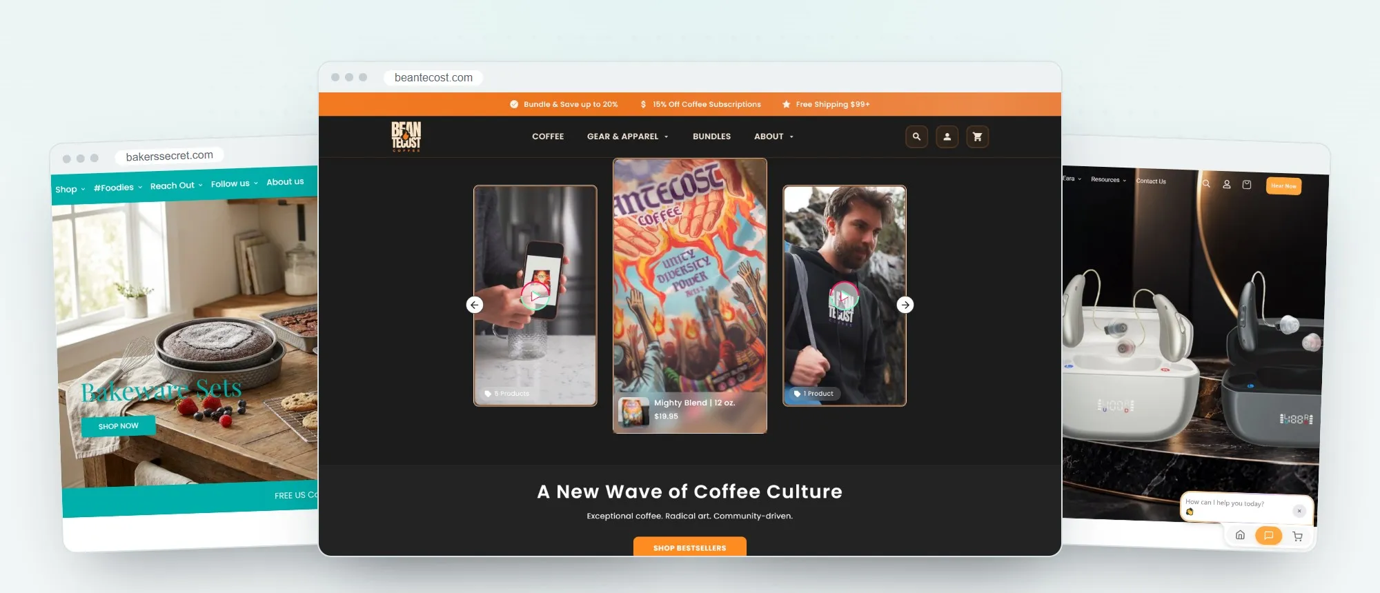 E-commerce websites designed by Tangle Logics: Baker's Secret, Beantecost Coffee and Eara