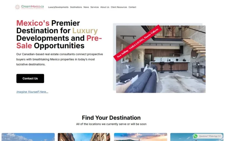 iDream Mexico homepage: luxury real estate developments website design