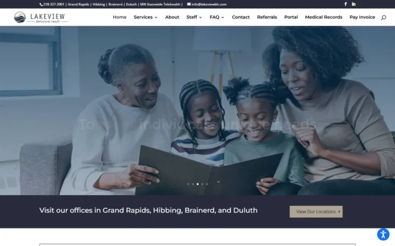 Lakeview Behavioral Health homepage: behavioral health clinic website design in Minnesota