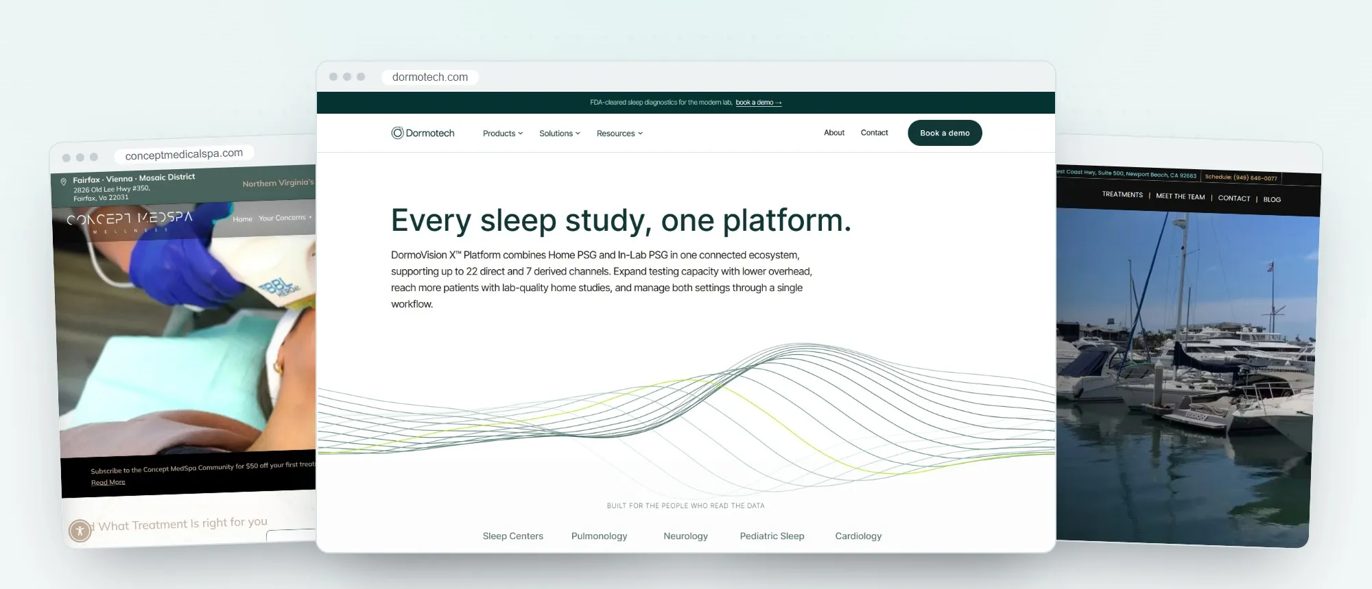 Medical and healthcare websites designed by Tangle Logics: Concept Medical Spa, DormoTech and Dr. John Laura