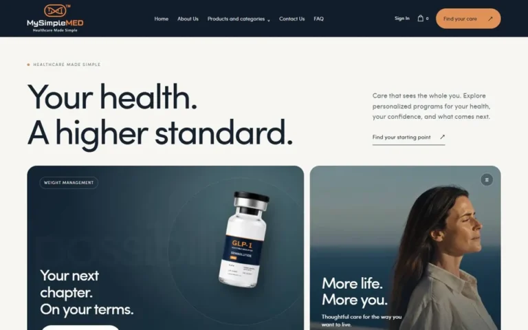 MySimpleMed homepage: online medical care website and store design