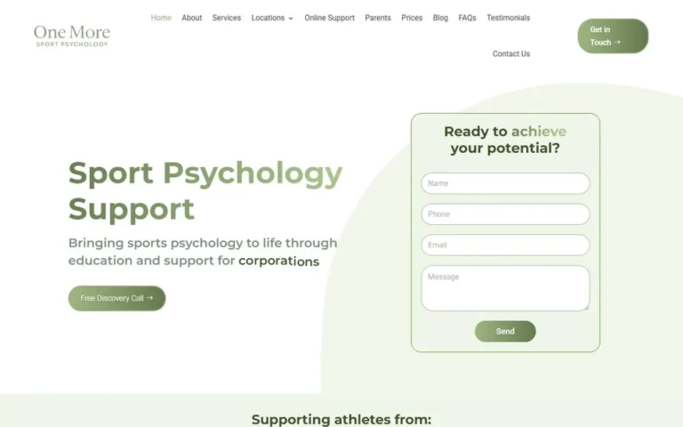 One More Sport Psychology homepage: sport psychology practice website design