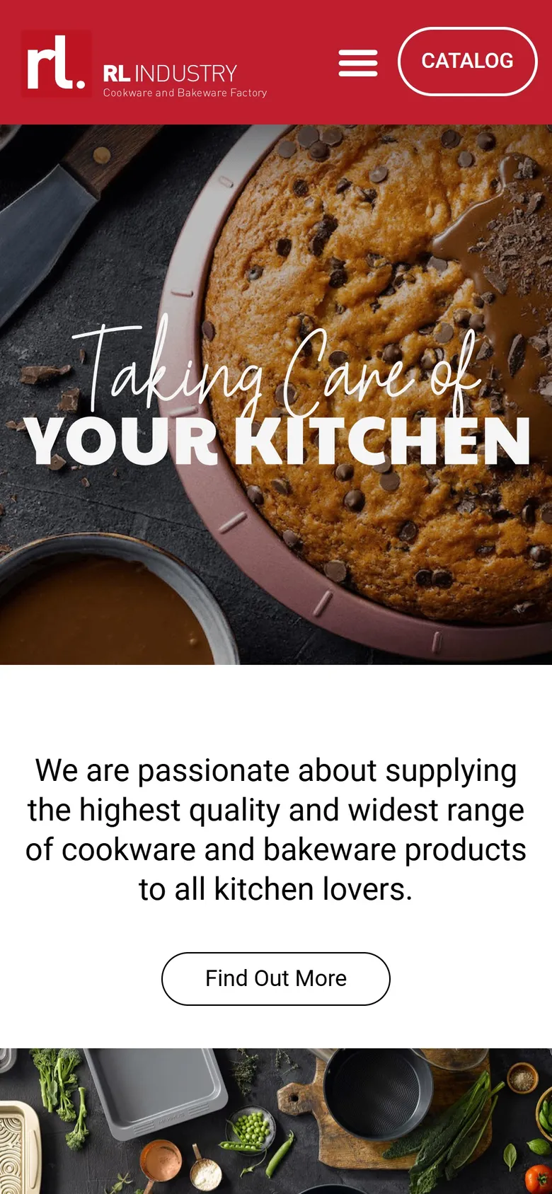Mobile store example: RL Industry on a phone with a compact header, a Catalog button and products front and centre