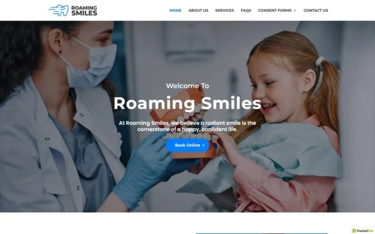 Roaming Smiles homepage: mobile dental clinic website design in Australia