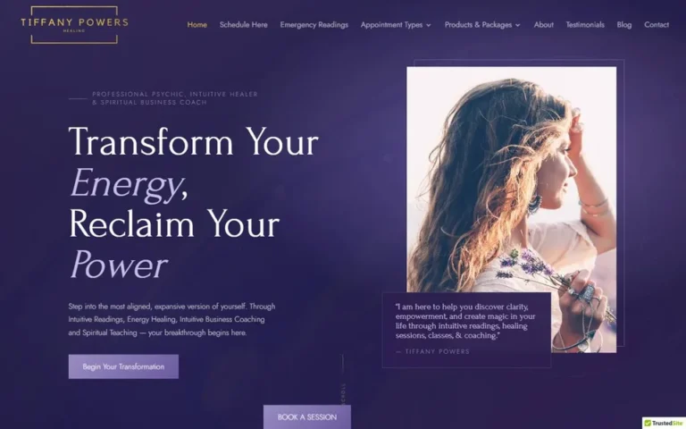 Tiffany Powers Healing homepage: energy healing practice website design