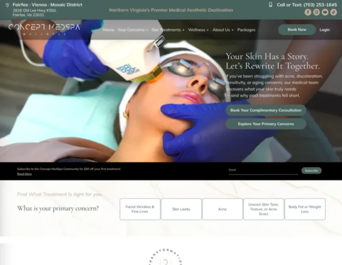 Concept Medical Spa homepage: custom WordPress website design for a medical spa in the USA