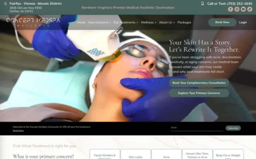 Concept Medical Spa homepage: custom WordPress website design for a medical spa in the USA